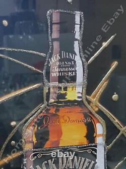 Whiskey alcohol bottle pictures with liquid art, crystals & mirror/black frames