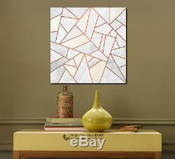 White Gold Geometric Stretched Canvas Print Framed Home Wall Art Decor Painting