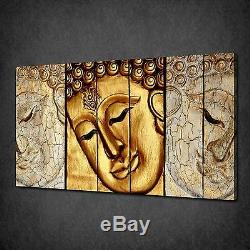 Wooden Gold Face Buddha Religion Canvas Wall Art Print Picture Ready To Hang