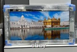 XXL Latest Golden Temple Sikh Liquid Art Wall Frame Chrome Look 110x90cm