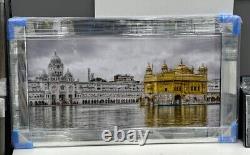 XXL Limited Golden Temple Sikh Liquid Art Wall Frame Chrome Look 110x90cm