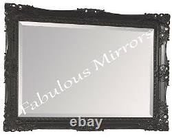 X LARGE BLACK Ornate Decorative Carved Wooden Wall Mirror FREE FAST POSTAGE
